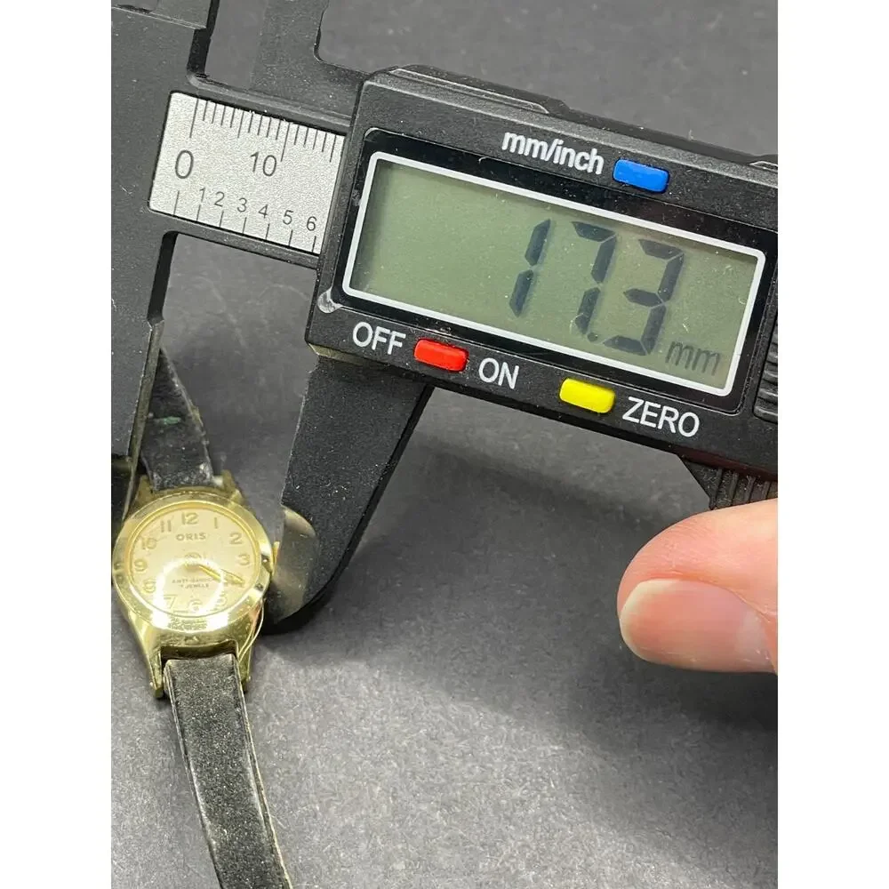 Vintage Oris Anti Shock 7 Jewels Gold Tone Watch Black Leather Band 17MM